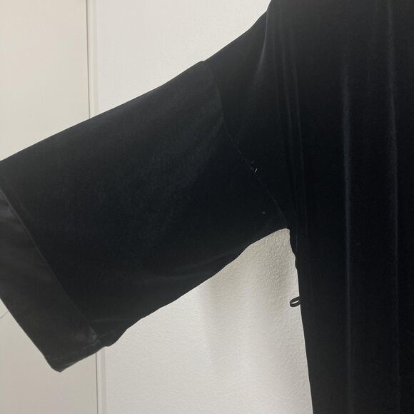 Jonquil by Diane Samandi Kimono Robe Small Black Velvet Satin Trim 3/4 Sleeve - Picture 11 of 14